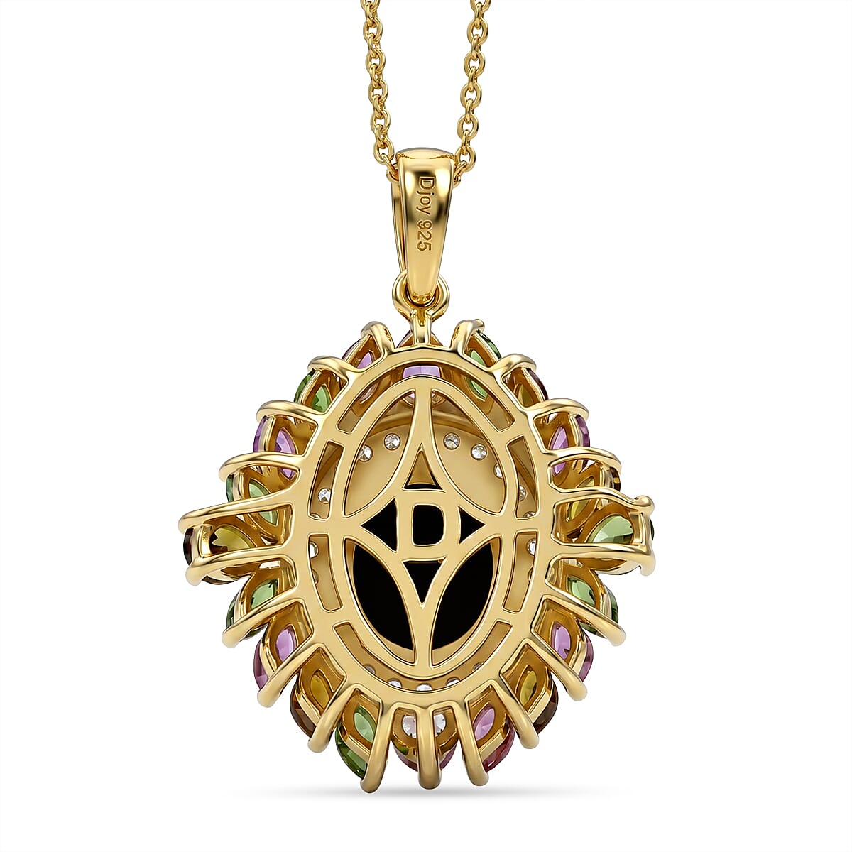 D'Joy - Ammolite, Multi-Tourmaline & White Zircon Pendant with Chain (Size 20) in 18K Vermeil Yellow Gold Plated Sterling Silver 4.70 Ct.