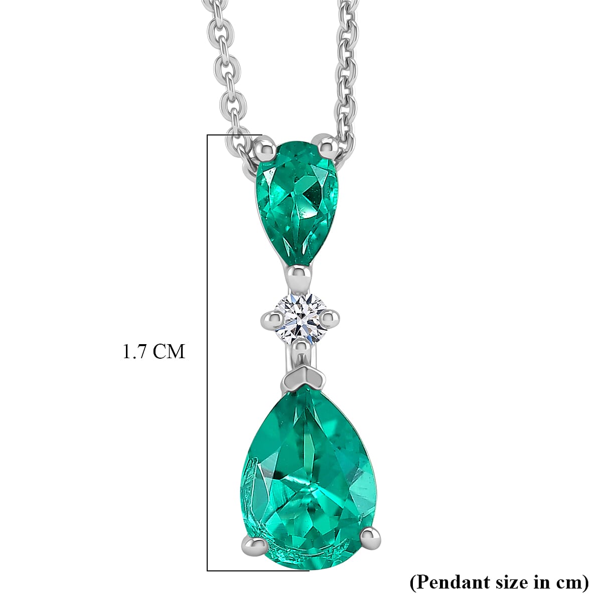 Luxuriant - AAA Lab Grown Columbian Emerald & Lab Grown Diamond (SI-G-H) Drop Pendant with Chain (Size 20) in Rhodium Overlay Sterling Silver 0.90 Ct.