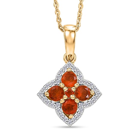 D'Joy - Fire Opal & White Zircon Pendant with Chain (Size 20) in Yellow Gold Plated Sterling Silver