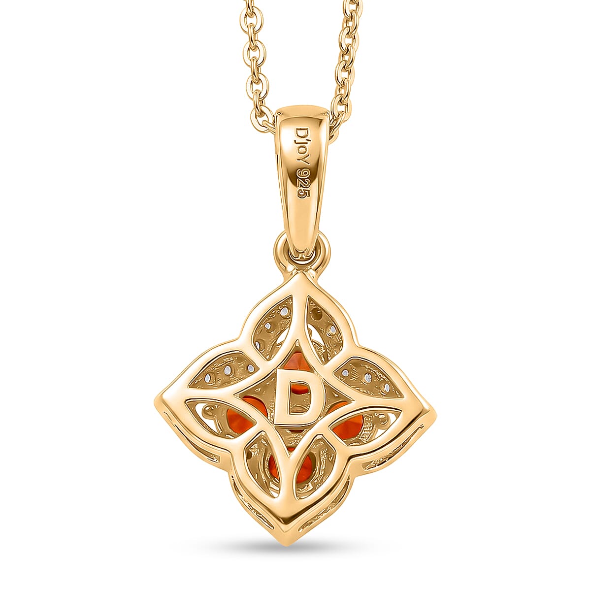 D'Joy - Fire Opal & White Zircon Pendant with Chain (Size 20) in Yellow Gold Plated Sterling Silver