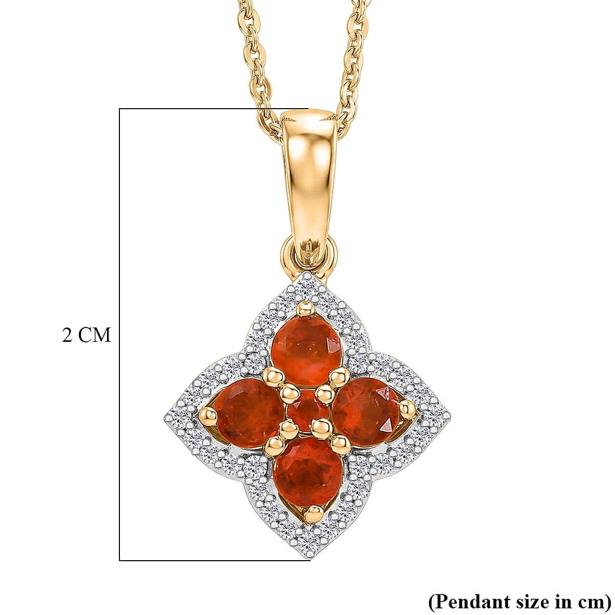 D'Joy - Fire Opal & White Zircon Pendant with Chain (Size 20) in Yellow Gold Plated Sterling Silver