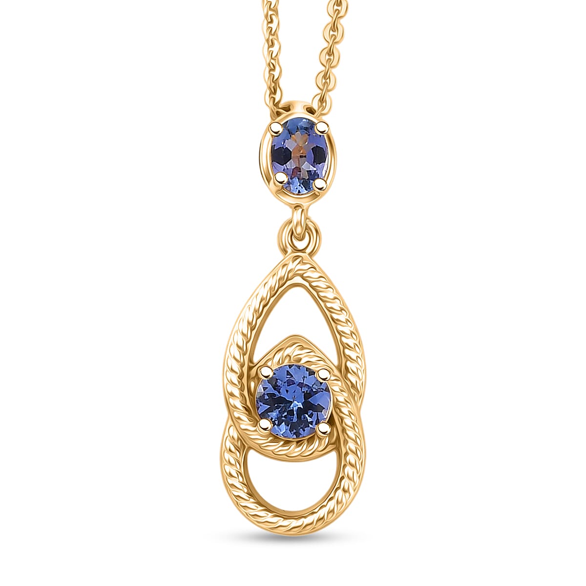 D'Joy - Tanzanite Teardrop Pendant with Chain (Size 20) in Yellow Gold Plated Sterling Silver