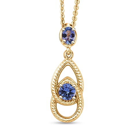 D'Joy - Tanzanite Teardrop Pendant with Chain (Size 20) in Yellow Gold Plated Sterling Silver