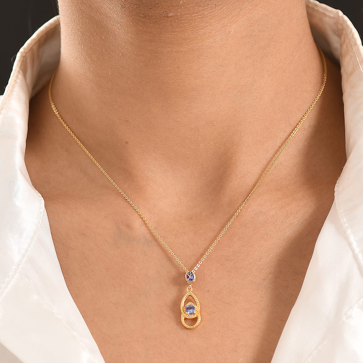 D'Joy - Tanzanite Teardrop Pendant with Chain (Size 20) in Yellow Gold Plated Sterling Silver