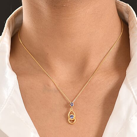 D'Joy - Tanzanite Teardrop Pendant with Chain (Size 20) in Yellow Gold Plated Sterling Silver