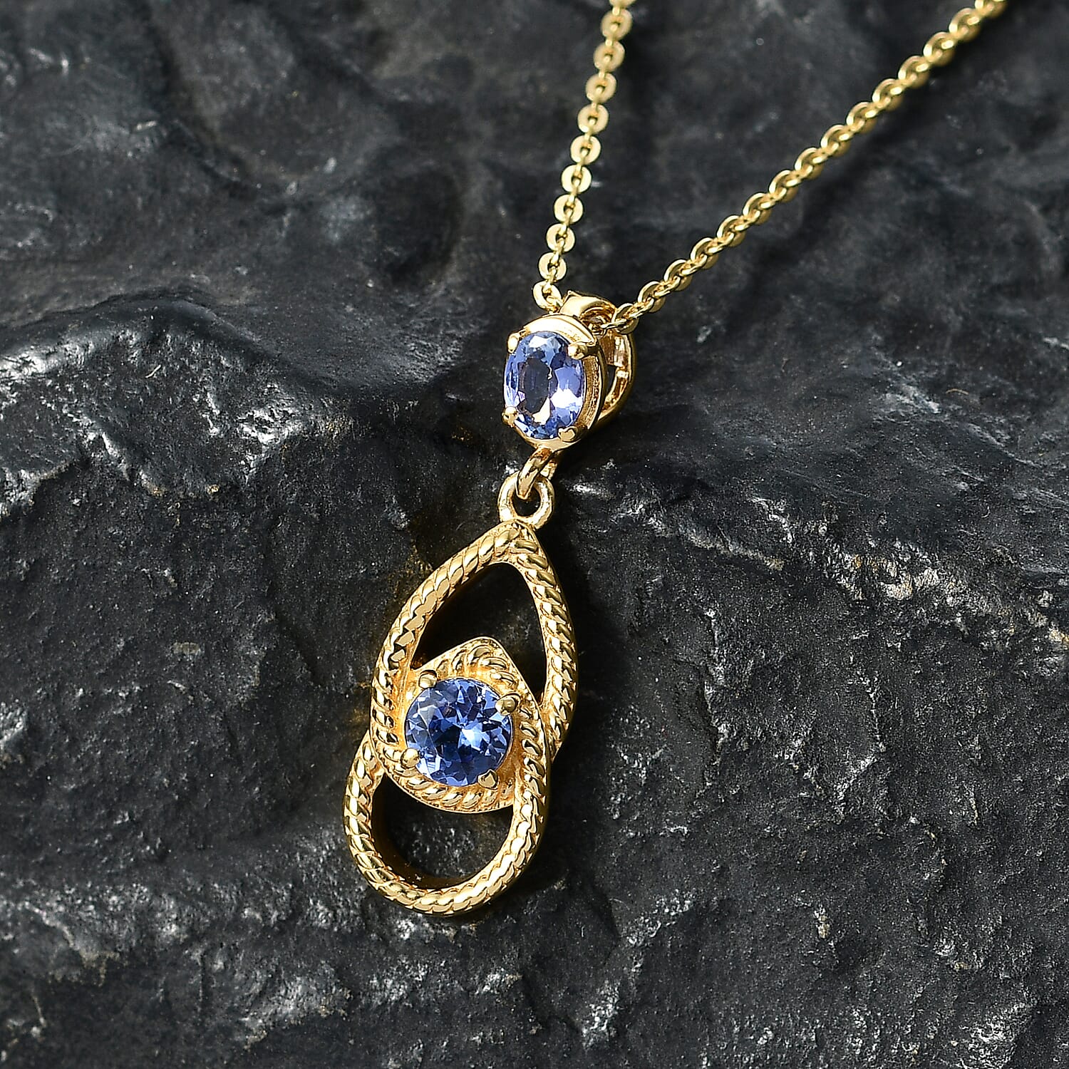 D'Joy - Tanzanite Teardrop Pendant with Chain (Size 20) in Yellow Gold Plated Sterling Silver
