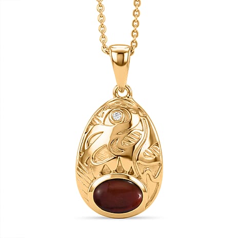 Luxuriant - Ammolite & Lab Grown Diamond (SI-G-H) Pendant with Chain (Size 20) in 18K Vermeil Yellow Gold Plated Sterling Silver 0.85 Ct.