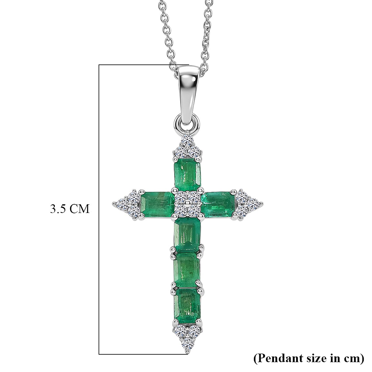 Luxuriant - AAA Zambian Emerald & Lab Grown Diamond (SI-G-H) Pendant with Chain (Size 20) in Rhodium Overlay Sterling Silver 1.50 Ct.