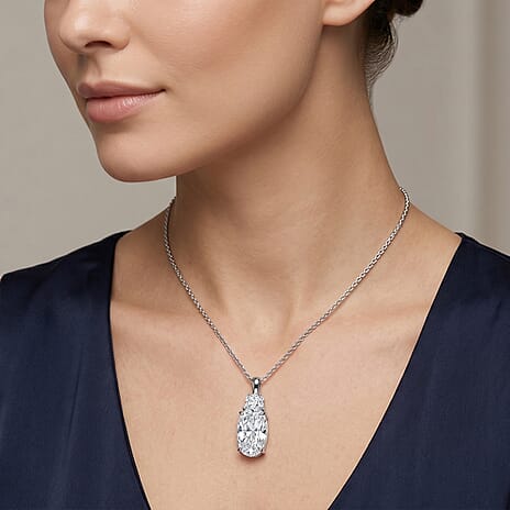 Moissanite Cushion Cut Pendant with Chain (Size 18) in Rhodium Overlay Sterling Silver 6.61 Ct.