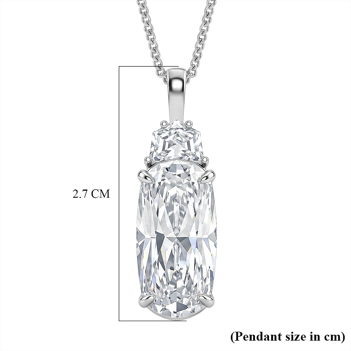 Moissanite Cushion Cut Pendant with Chain (Size 18) in Rhodium Overlay Sterling Silver 6.61 Ct.
