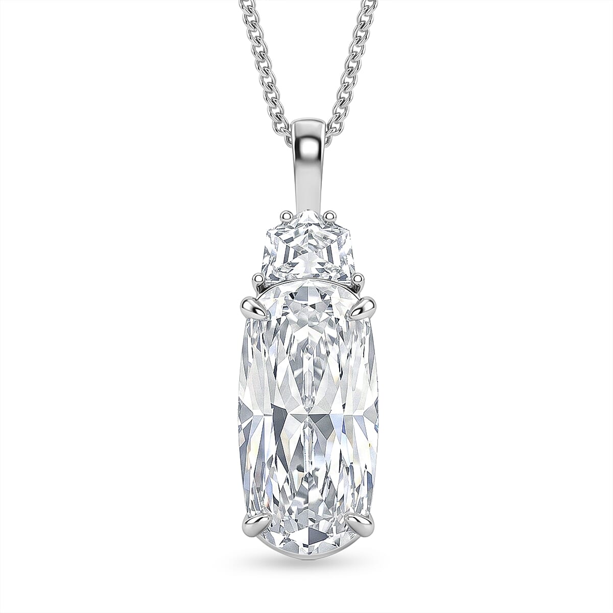 Moissanite Pendant with Chain (Size 18) in Rhodium Overlay Sterling Silver 0.41 ct  6.610  Ct.