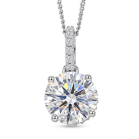 Crown inspired Moissanite Solitaire Pendant with Chain (Size 18) in Rhodium Overlay Sterling Silver 3.30 Ct. Crown inspired Moissanite Solitaire Pendant with Chain (Size 18) in Rhodium Overlay Sterling Silver 3.30 Ct.