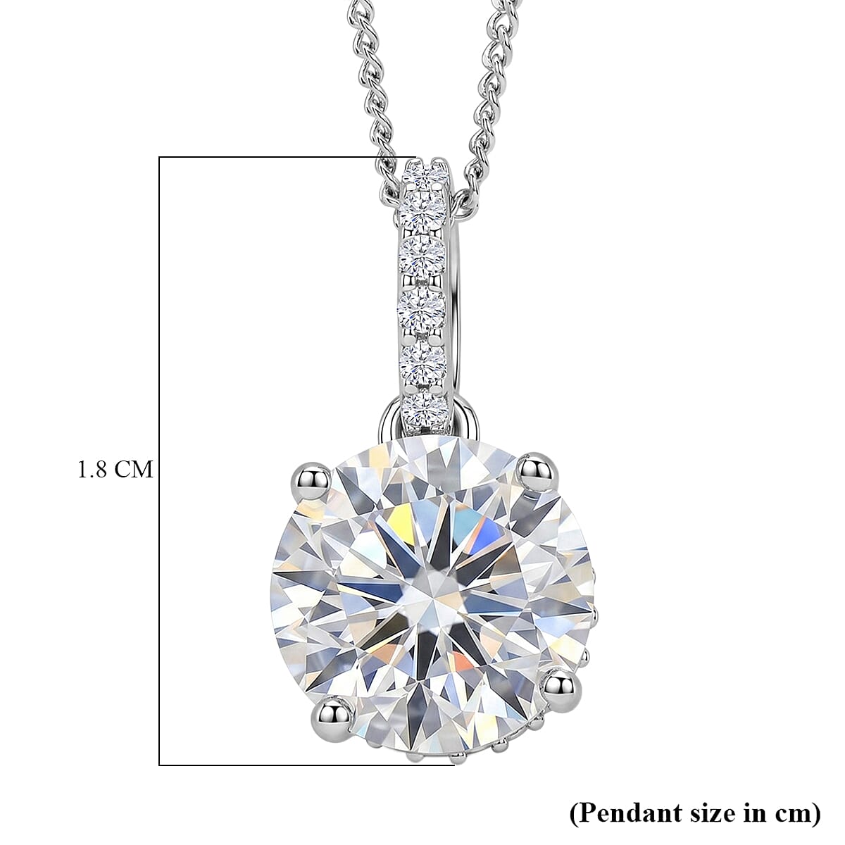 Crown inspired Moissanite Solitaire Pendant with Chain (Size 18) in Rhodium Overlay Sterling Silver 3.30 Ct.