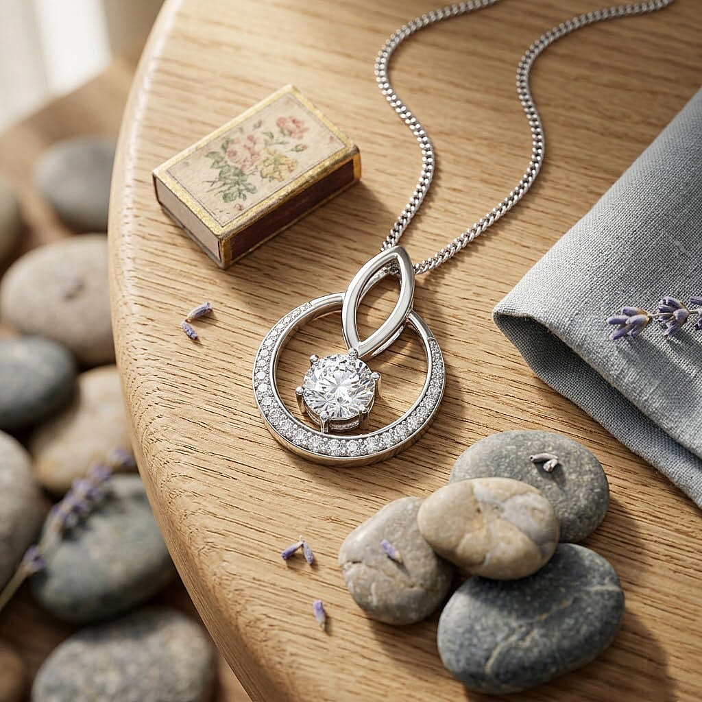 Moissanite Circle Drop Pendant with Chain (Size 18) in Rhodium Overlay Sterling Silver 1.00 Ct.