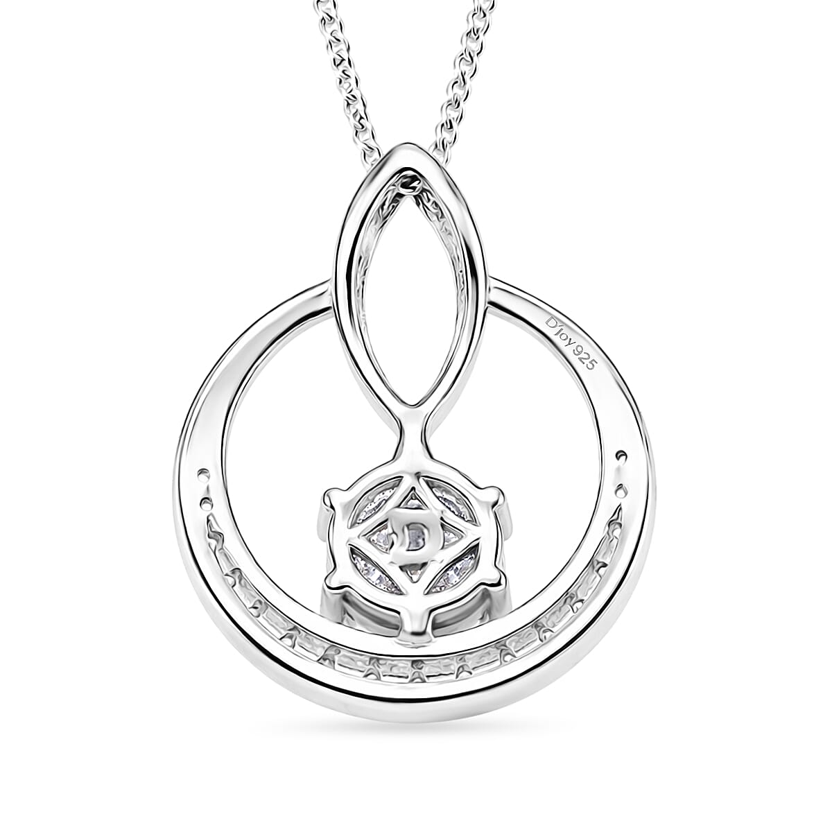 Moissanite Circle Drop Pendant with Chain (Size 18) in Rhodium Overlay Sterling Silver 1.00 Ct.