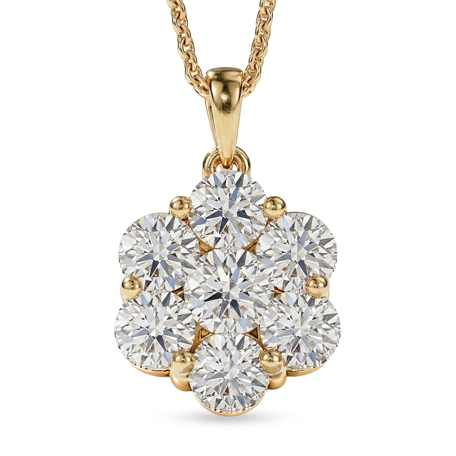 Luxuriant - Lab Grown Diamond (SI-G-H) Pressure Set Pendant with Chain (Size 20) in 18K Vermeil Yellow Gold Plated Sterling Silver 2.00 Ct.