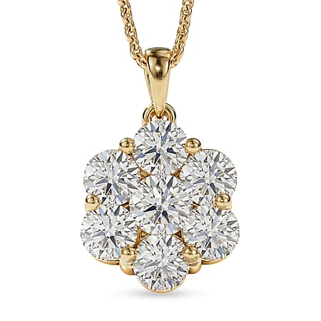 LUXURIANT 2 Ct. Lab Grown Diamond Pressure Set Pendant with Chain (Size 20) in 18K Vermeil Yellow Gold Overlay Sterling Silver (SI-G-H) LUXURIANT 2 Ct. Lab Grown Diamond Pressure Set Pendant with Chain (Size 20) in 18K Vermeil Yellow Gold Overlay Sterling Silver (SI-G-H)