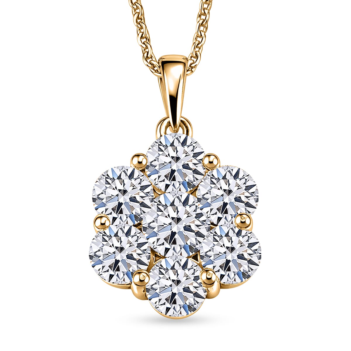 Luxuriant - Lab Grown Diamond (SI-G-H) Pressure Set Pendant with Chain (Size 20) in 18K Vermeil Yellow Gold Plated Sterling Silver 2.00 Ct.
