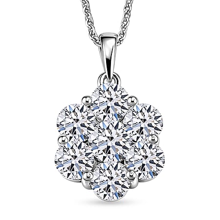 LUXURIANT 2 Ct. Lab Grown Diamond Pressure Set Pendant with Chain (Size 20) in Rhodium Overlay Sterling Silver (SI-G-H)