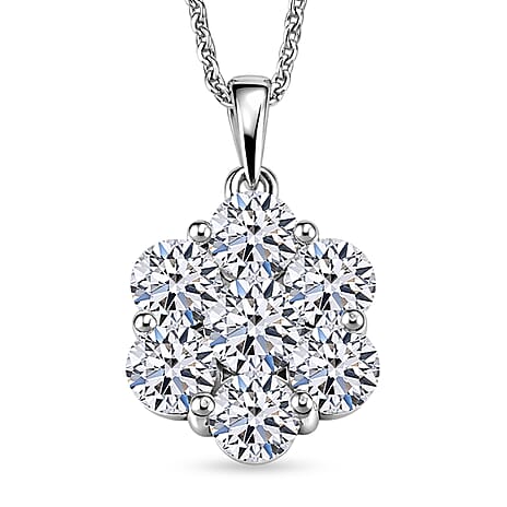 Luxuriant - Lab Grown Diamond (SI-G-H) Pressure Set Pendant with Chain (Size 20) in Rhodium Overlay Sterling Silver 2.00 Ct.