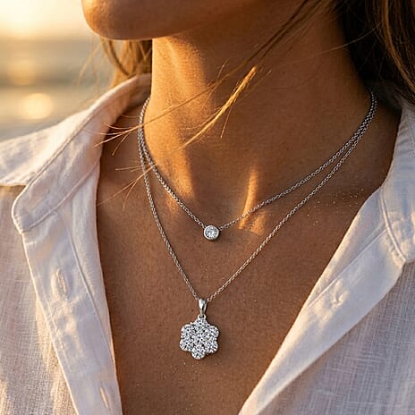 Luxuriant - Lab Grown Diamond (SI-G-H) Pressure Set Pendant with Chain (Size 20) in Rhodium Overlay Sterling Silver 2.00 Ct.