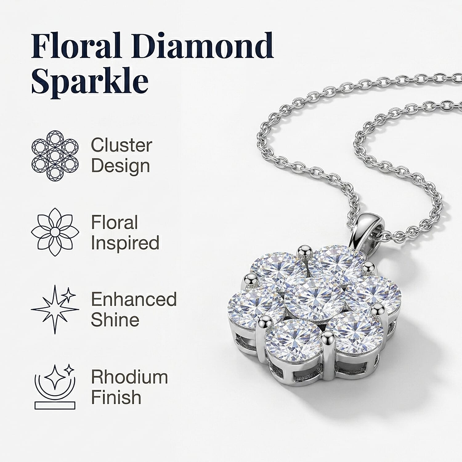Luxuriant - Lab Grown Diamond (SI-G-H) Pressure Set Pendant with Chain (Size 20) in Rhodium Overlay Sterling Silver 2.00 Ct.