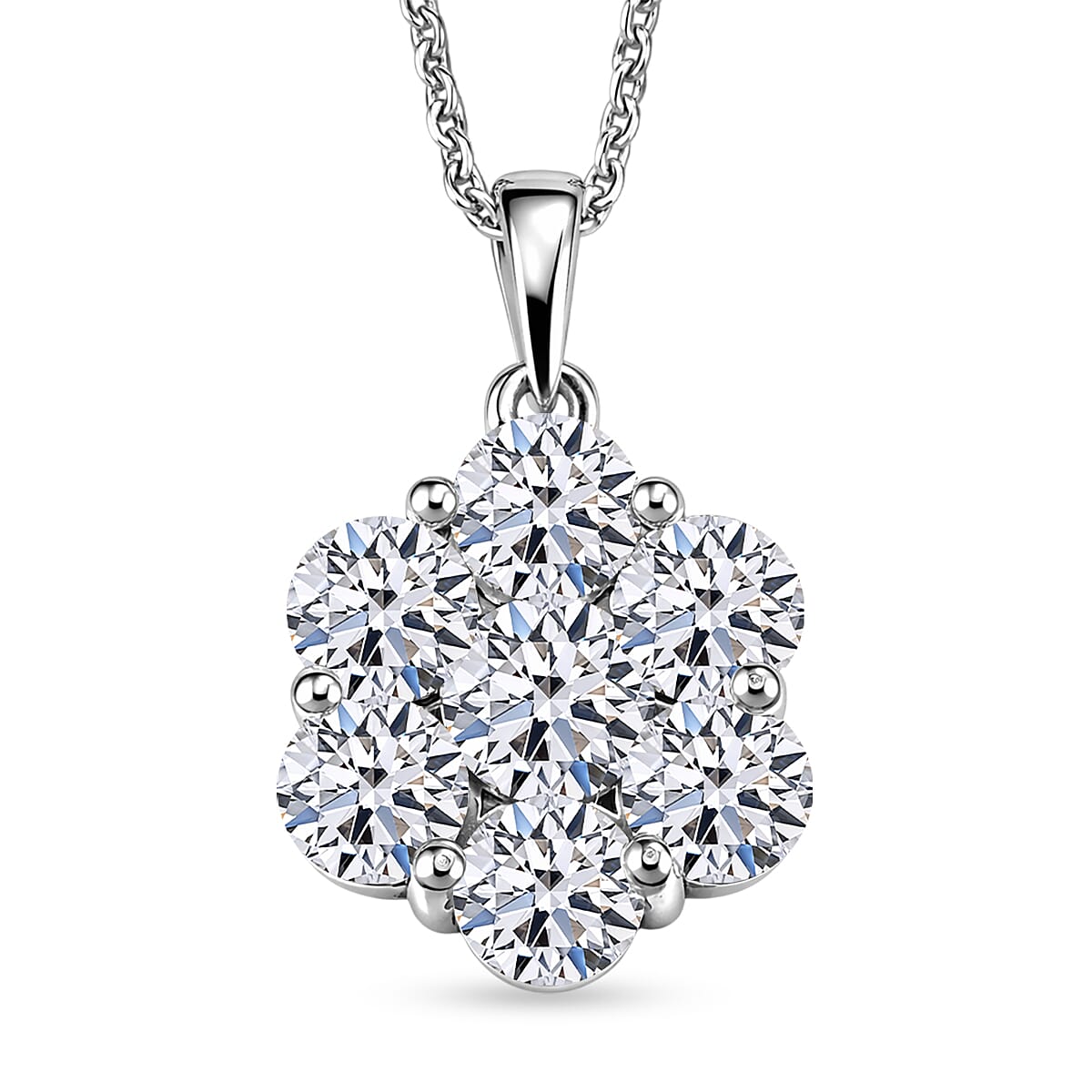 Luxuriant - Lab Grown Diamond (SI-G-H) Pressure Set Pendant with Chain (Size 20) in Rhodium Overlay Sterling Silver 2.00 Ct.
