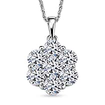 Lab Grown Diamond Pendant with Cable Chain CL-35 (Size 20) in Rhodium Overlay Sterling Silver 1.68 ct  2.030  Ct.