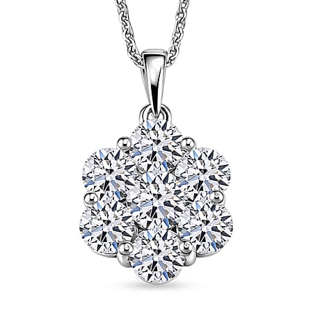 LUXURIANT 2 Ct. Lab Grown Diamond Pressure Set Pendant with Chain (Size 20) in Rhodium Overlay Sterling Silver (SI-G-H)