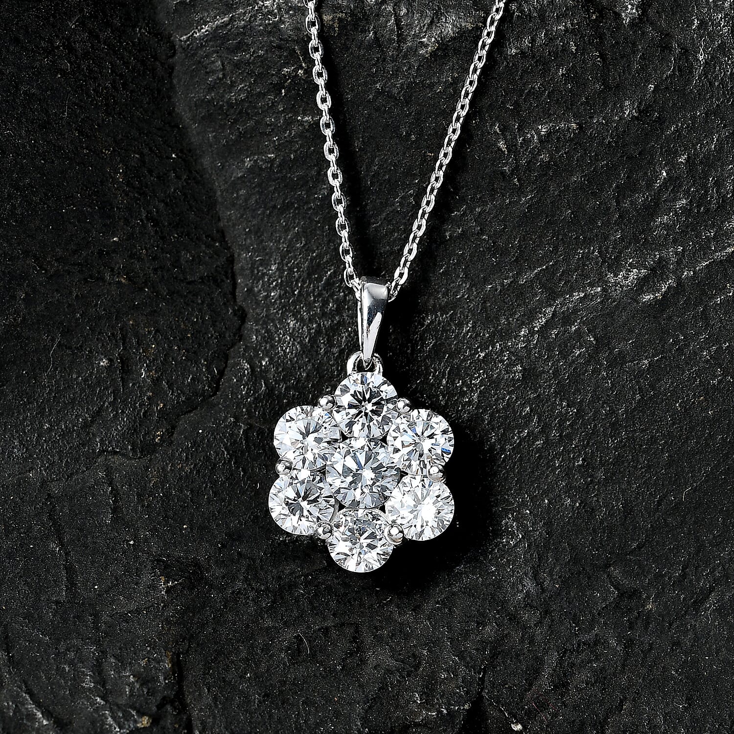 Luxuriant - Lab Grown Diamond (SI-G-H) Pressure Set Pendant with Chain (Size 20) in Rhodium Overlay Sterling Silver 2.00 Ct.