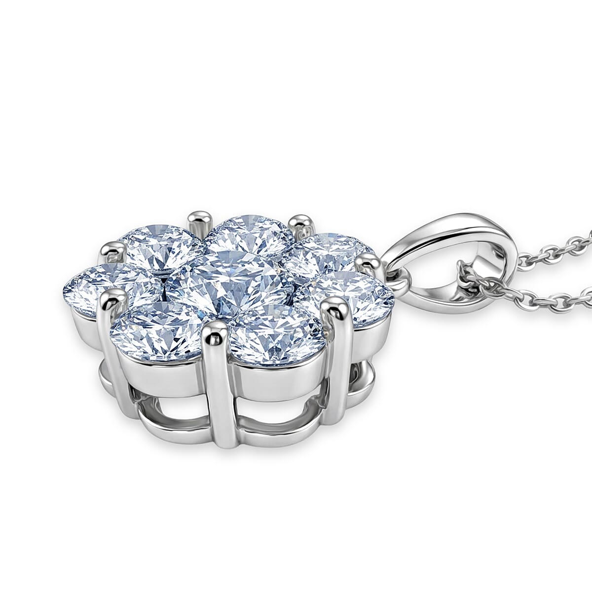 Luxuriant - Lab Grown Diamond (SI-G-H) Pressure Set Pendant with Chain (Size 20) in Rhodium Overlay Sterling Silver 2.00 Ct.