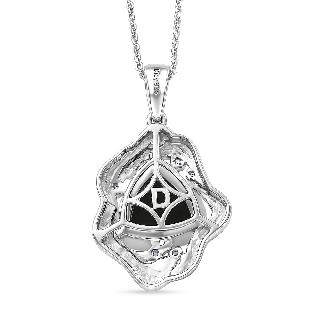 D'Joy - Boulder Opal Triplet & White Zircon Pendant with Chain (Size 20) in Rhodium Overlay Sterling Silver 2.50 Ct.