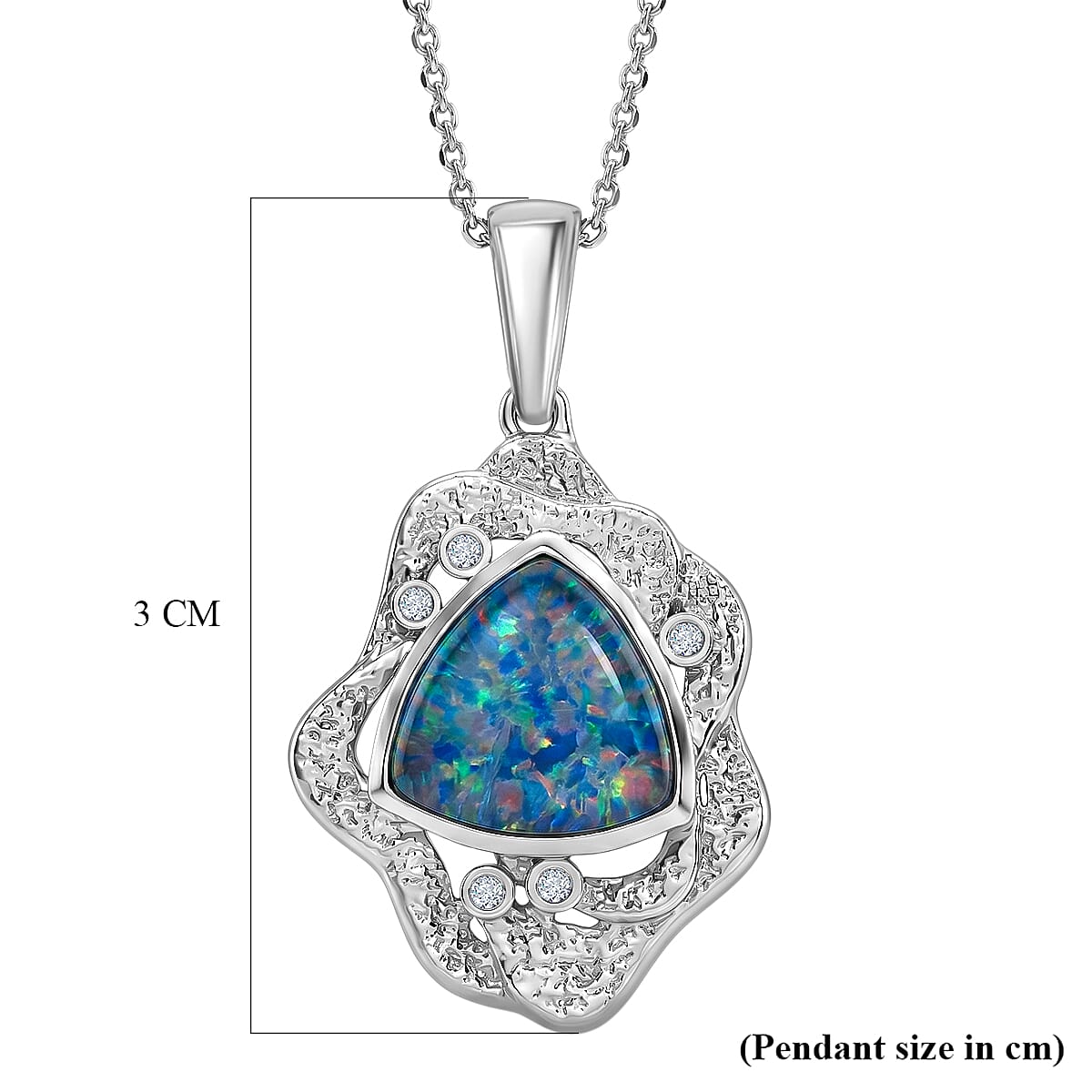 D'Joy - Boulder Opal Triplet & White Zircon Pendant with Chain (Size 20) in Rhodium Overlay Sterling Silver 2.50 Ct.