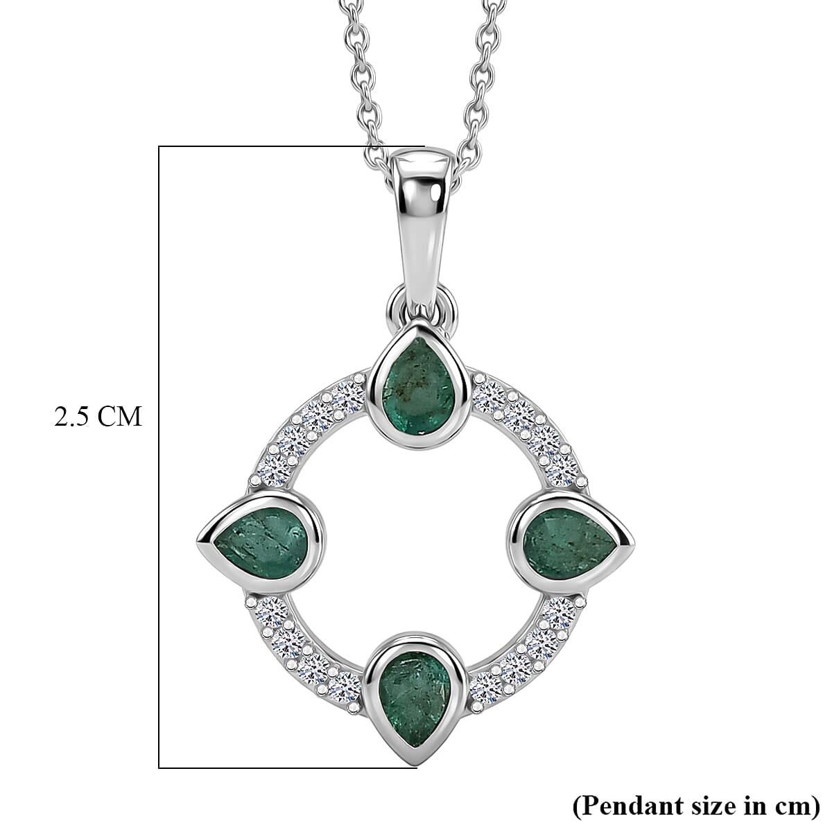 Luxuriant - AAA Zambian Emerald & Lab Grown Diamond (SI-G-H) Pendant with Chain (Size 20) in Rhodium Overlay Sterling Silver 0.75 Ct.
