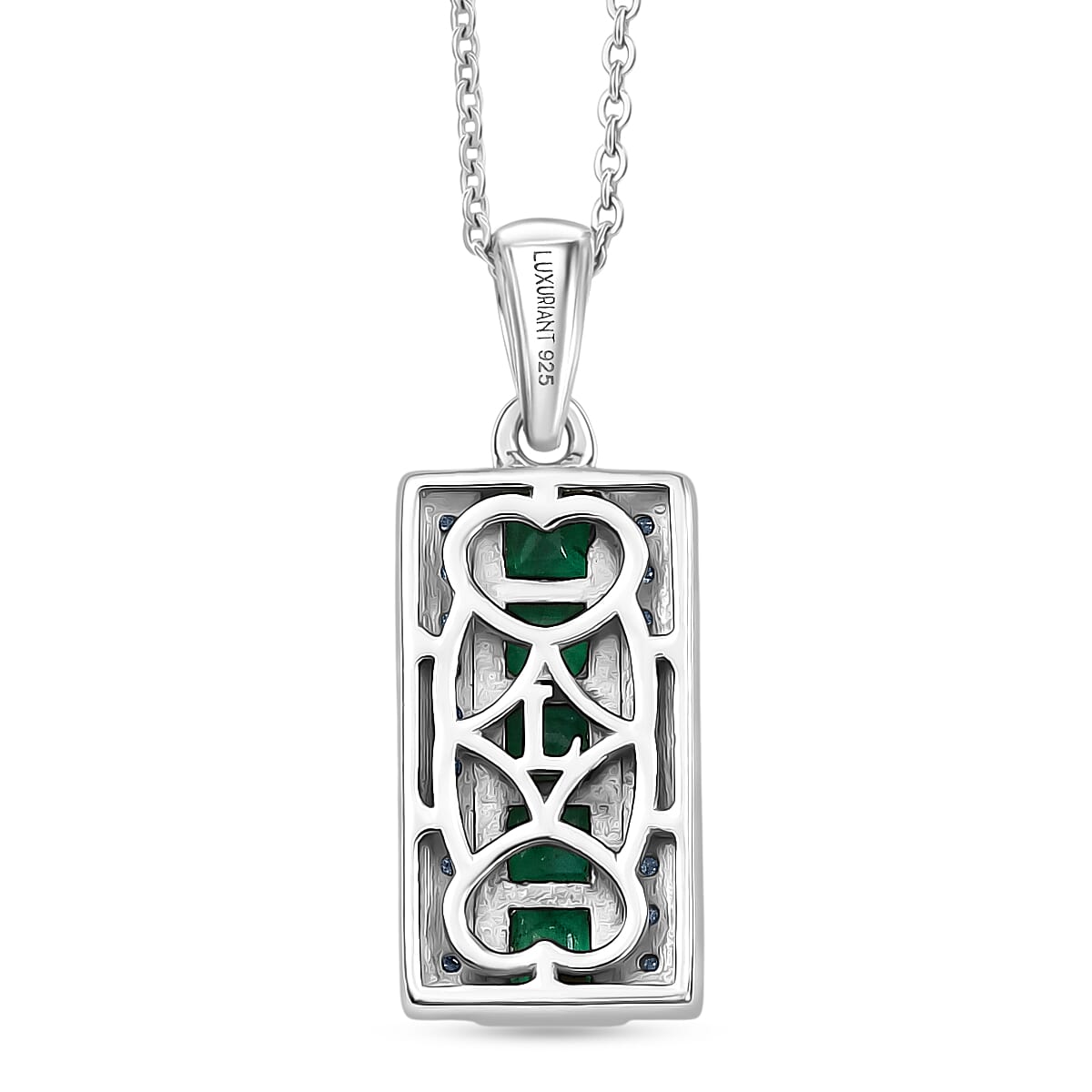 Luxuriant - AAA Gemfields Zambian Emerald & Lab Grown Diamond (SI-G-H) Pendant with Chain (Size 20) in Rhodium Overlay Sterling Silver