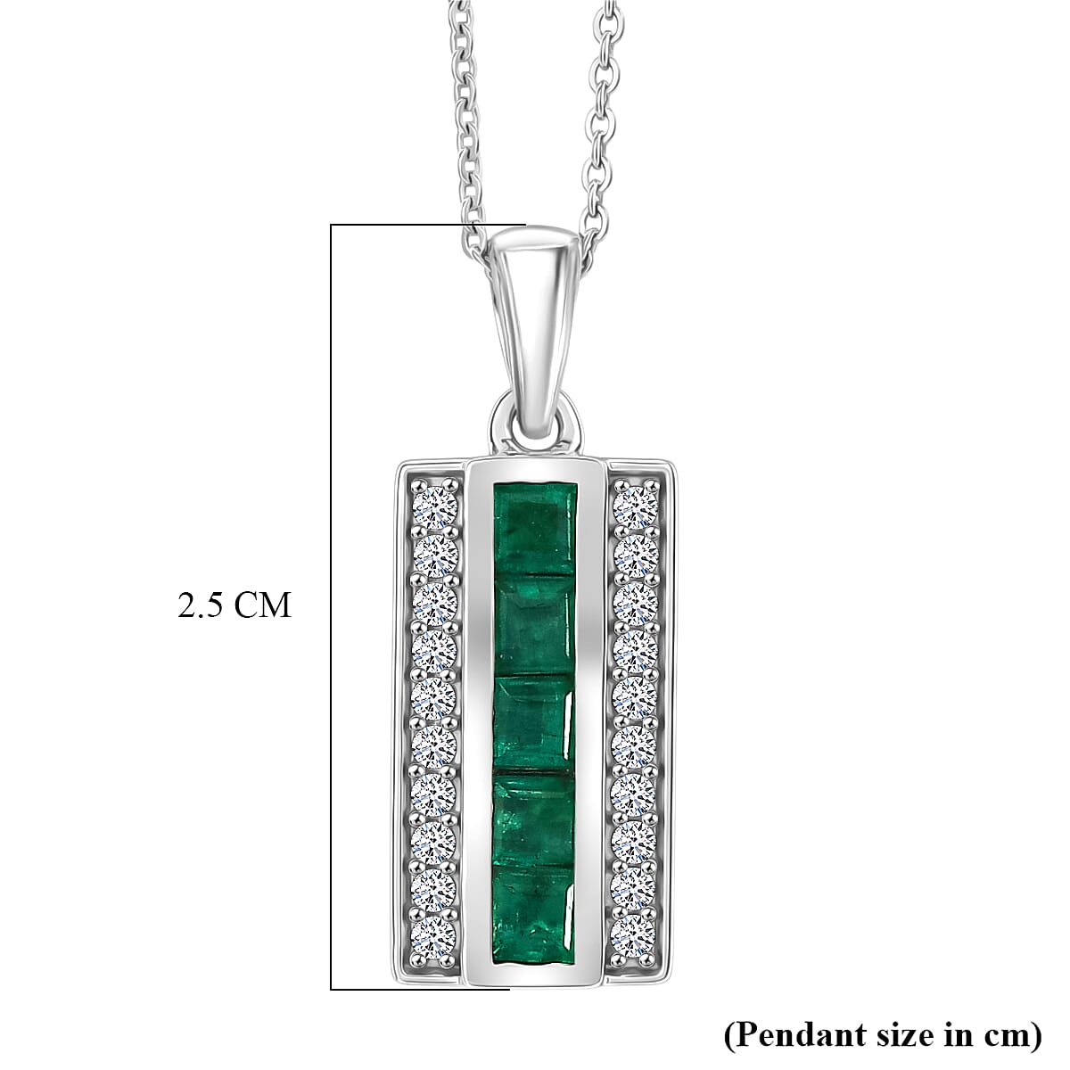Luxuriant - AAA Gemfields Zambian Emerald & Lab Grown Diamond (SI-G-H) Pendant with Chain (Size 20) in Rhodium Overlay Sterling Silver