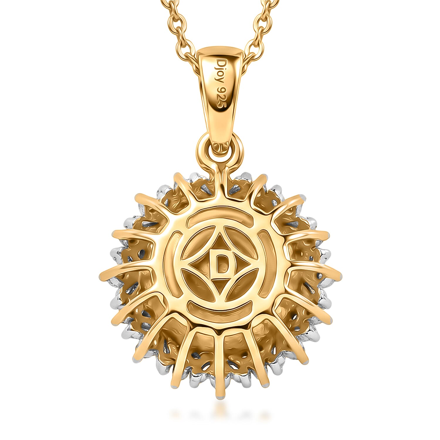 Royal Bali Collection - AAA Golden South Sea Pearl (9-11mm) & Natural White Diamond Halo Pendant with Chain (Size 20) in 18K Vermeil Yellow Gold Plated Sterling Silver