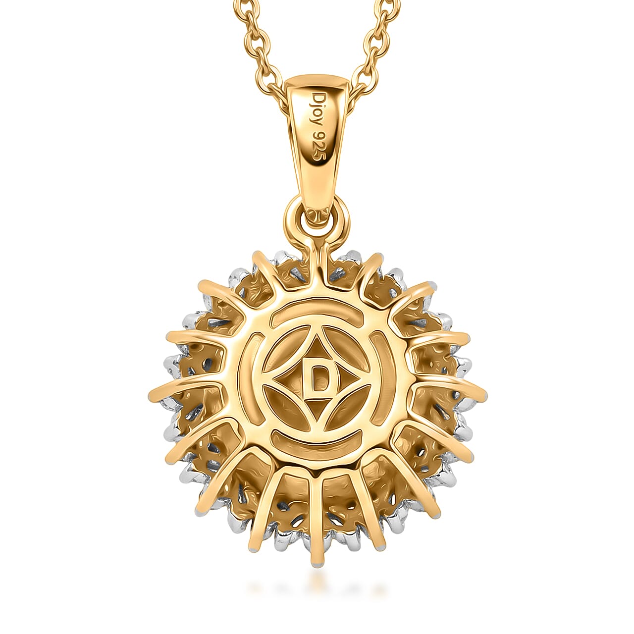 Royal Bali Collection - D'Joy Golden South Sea Pearl & Natural White Diamond Halo Pendant with Chain (Size 20) in 18K Vermeil Yellow Gold Plated Sterling Silver 8.30 Ct.