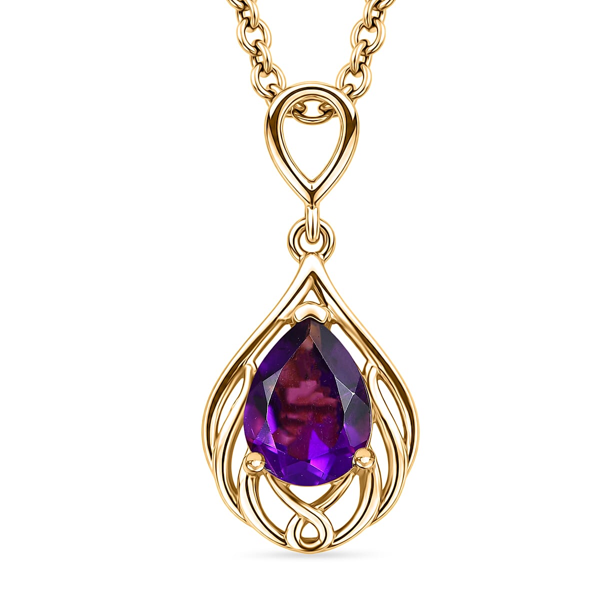 D'Joy - AAA Zambian Amethyst Pendant in Yellow Gold Plated Sterling Silver with Chain (Size 20) 1.00 Ct.