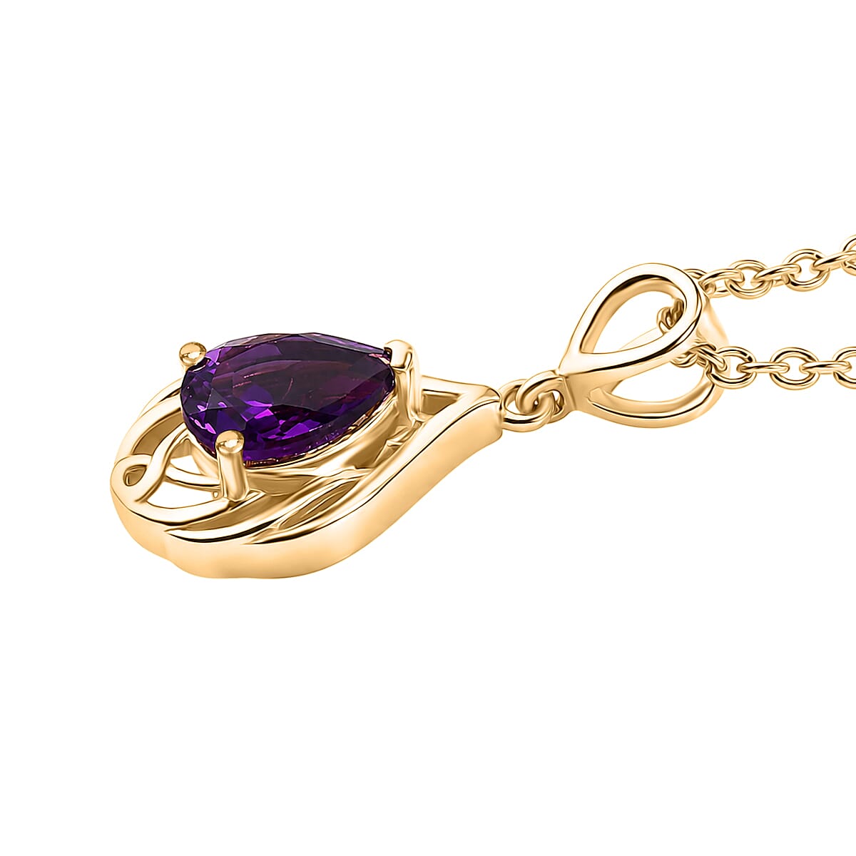 D'Joy - AAA Zambian Amethyst Pendant in Yellow Gold Plated Sterling Silver with Chain (Size 20) 1.00 Ct.