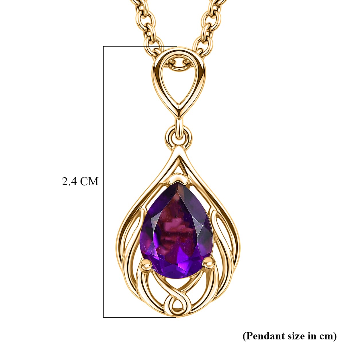 D'Joy - AAA Zambian Amethyst Pendant in Yellow Gold Plated Sterling Silver with Chain (Size 20) 1.00 Ct.