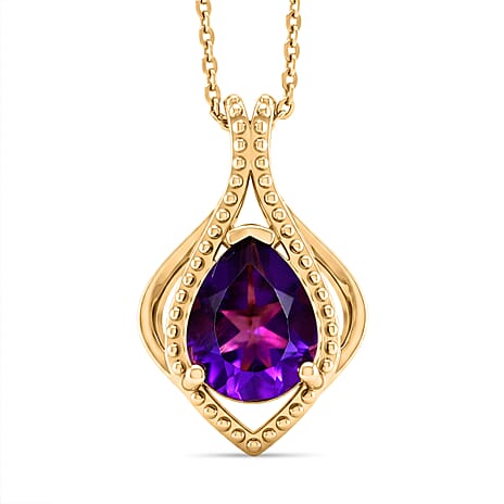 D'Joy - AAA Zambian Amethyst Pendant with Chain (Size 20) in Yellow Gold Plated Sterling Silver 1.50 Ct.