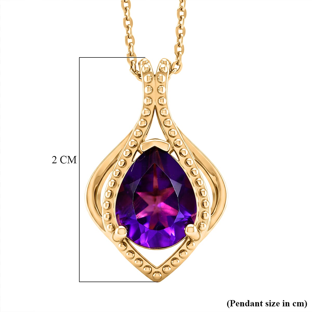 D'Joy - AAA Zambian Amethyst Pendant with Chain (Size 20) in Yellow Gold Plated Sterling Silver 1.50 Ct.