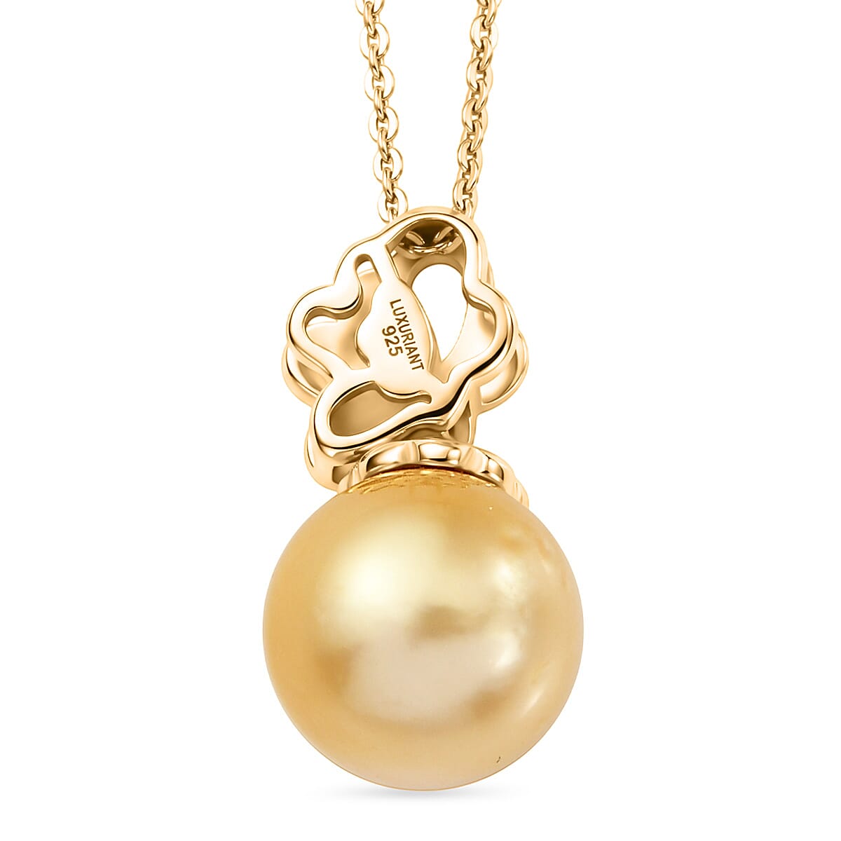 Luxuriant - Golden South Sea Pearl & Lab Grown Diamond (SI-G-H) Drop Pendant with Chain (Size 20) in 18K Vermeil Yellow Gold Plated Sterling Silver 7.80 Ct.