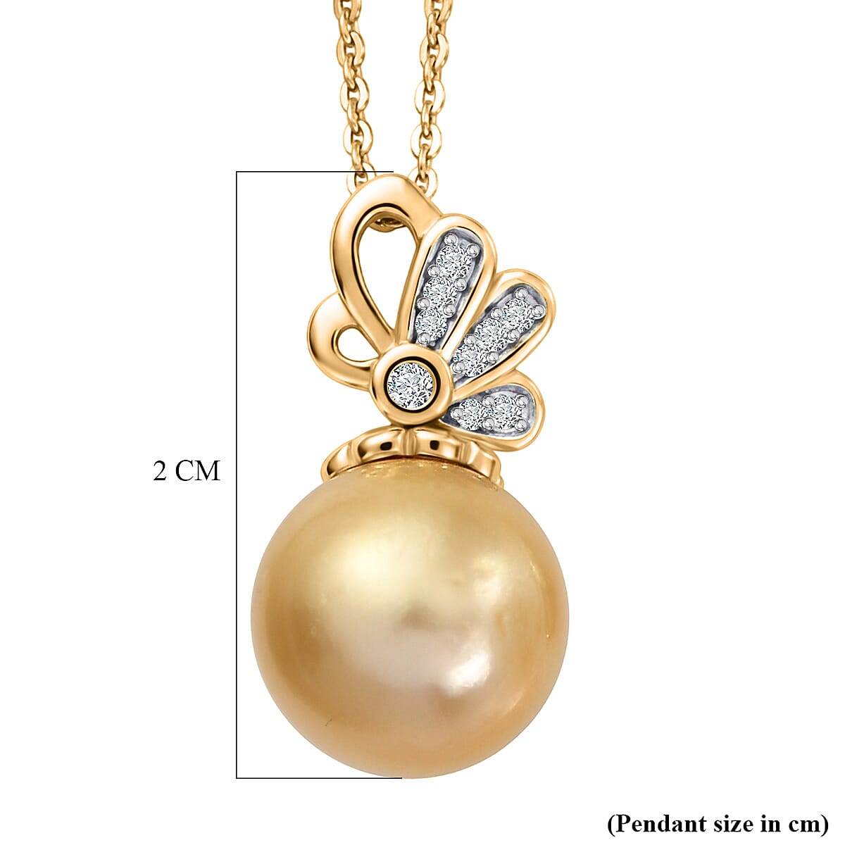 Luxuriant - Golden South Sea Pearl & Lab Grown Diamond (SI-G-H) Drop Pendant with Chain (Size 20) in 18K Vermeil Yellow Gold Plated Sterling Silver 7.80 Ct.