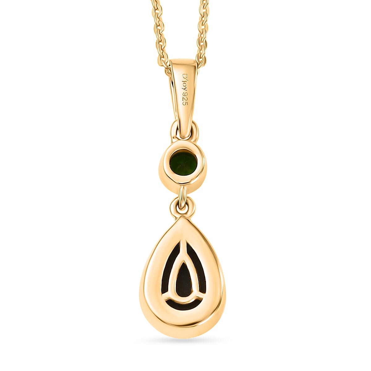 D'Joy - Ammolite & Natural Chrome Diopside Drop Pendant with Chain (Size 20) in 18K Vermeil Yellow Gold Plated Sterling Silver 1.40 Ct.
