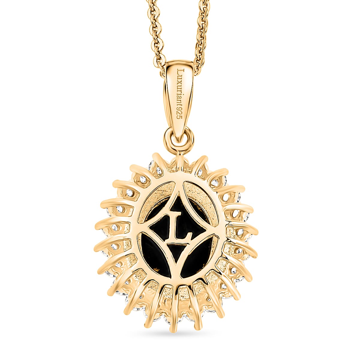 Luxuriant - Ammolite & Lab Grown Diamond (SI-G-H) Halo Pendant with Chain (Size 20) in 18K Vermeil Yellow Gold Plated Sterling Silver 2.70 Ct.