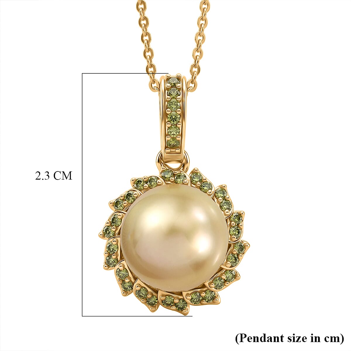 Royal Bali Collection - D'Joy Golden South Sea Pearl & Natural Yellow Diamond Pendant with Chain (Size 20) in 18K Vermeil Yellow Gold Plated Sterling Silver 8.00 Ct.