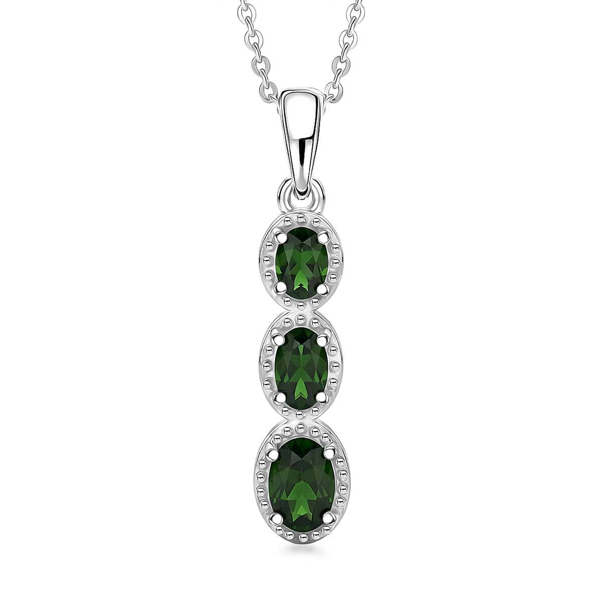 D'Joy - Natural Chrome Diopside Drop Pendant with Chain (Size 20) in Platinum Overlay Sterling Silver