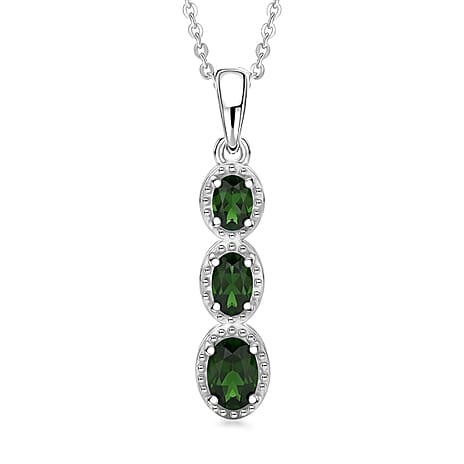 D'Joy - Natural Chrome Diopside Drop Pendant with Chain (Size 20) in Platinum Overlay Sterling Silver
